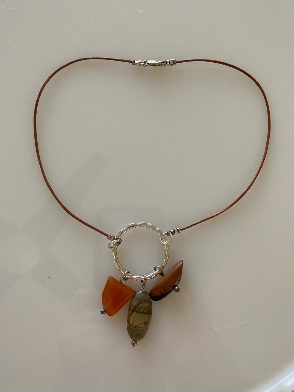 3 Charm Sterling & Leather Necklace